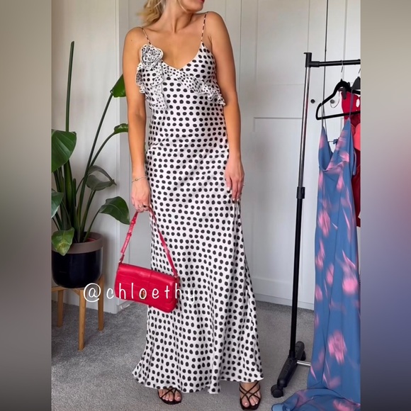 Zara RUFFLED SATIN EFFECT POLKA DOT DRESS - Picture 16 of 16